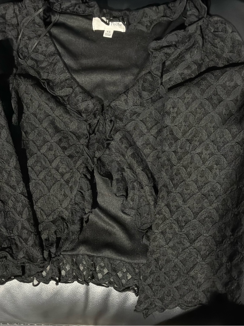 Black Textured Ruffle Blouse